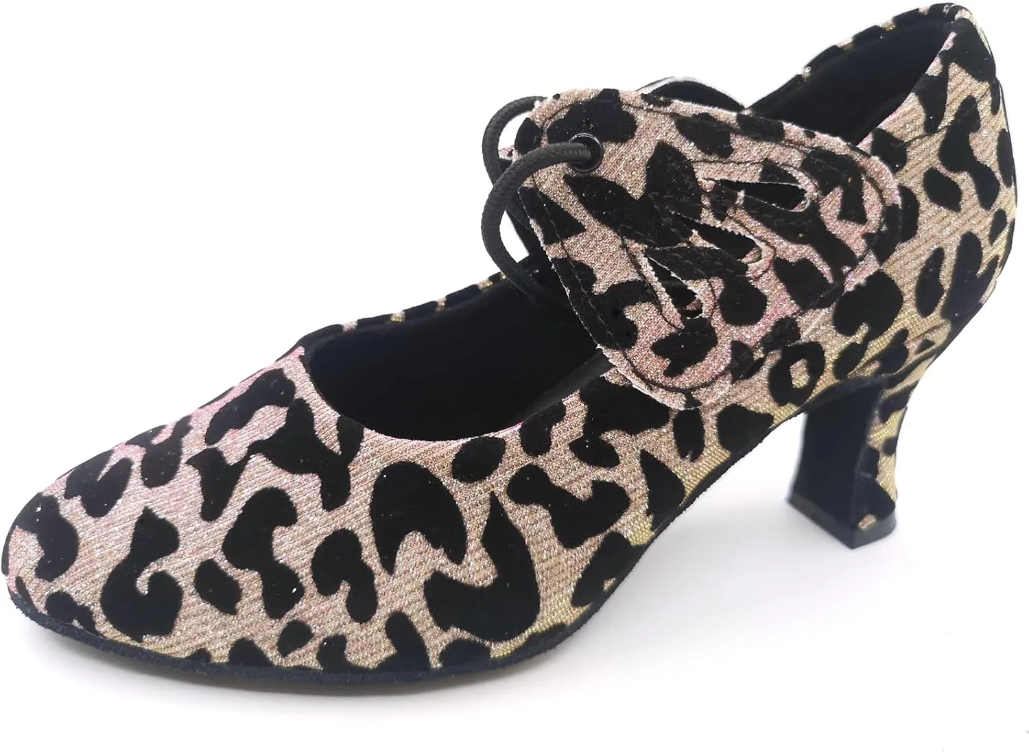 Women's Ballroom Dance Shoes Leopard Glitter Salsa Latin Heels Closed Toe Dress Wedding Party Heels