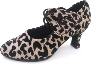 Women's Ballroom Dance Shoes Leopard Glitter Salsa Latin Heels Closed Toe Dress Wedding Party Heels