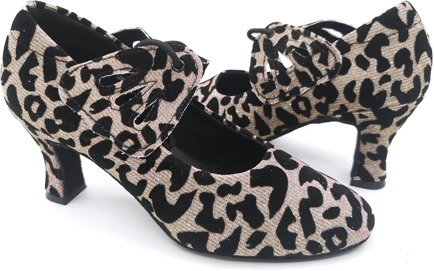 Women's Ballroom Dance Shoes Leopard Glitter Salsa Latin Heels Closed Toe Dress Wedding Party Heels