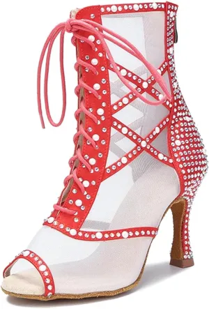 Women's Black Stiletto Boots - Ballroom Salsa Party Heels (8.5CM/3.35")