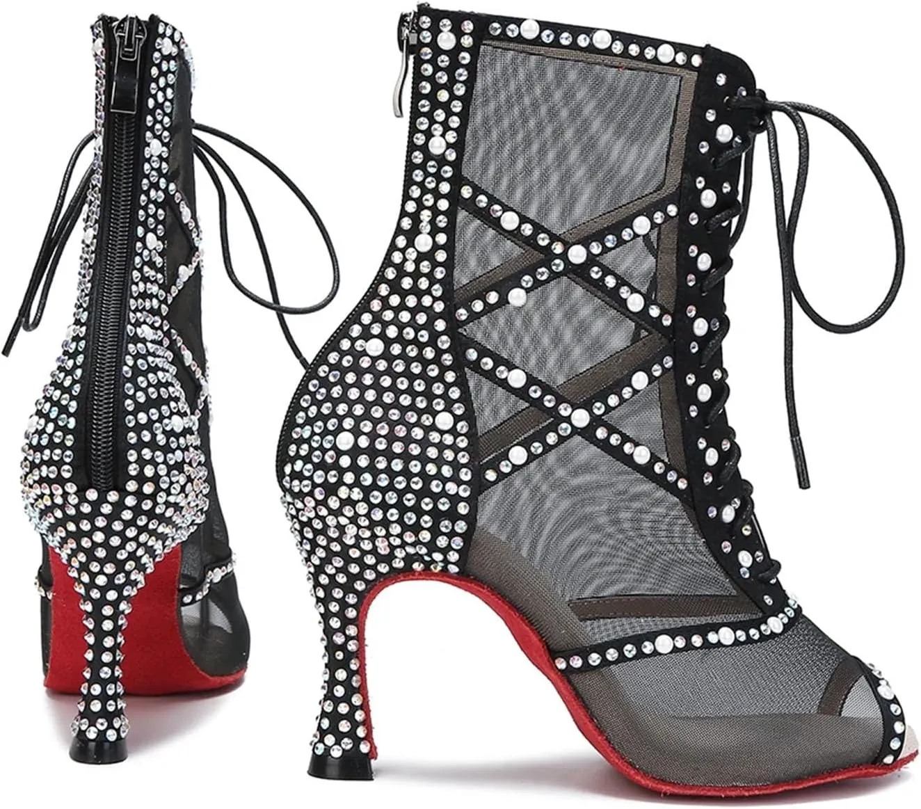 Women's Black Stiletto Boots - Ballroom Salsa Party Heels (8.5CM/3.35")