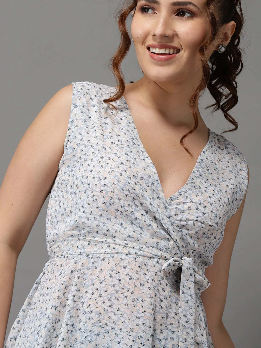 Women's Blue Printed Peplum Top