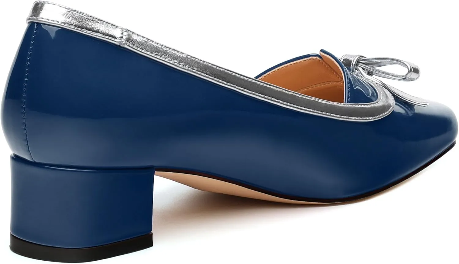 Women's Bow Low Chunky Block HeelsPatent Leather Square Toe Slip on Pumps Evening Wedding Party Office Dress Casual Shoes