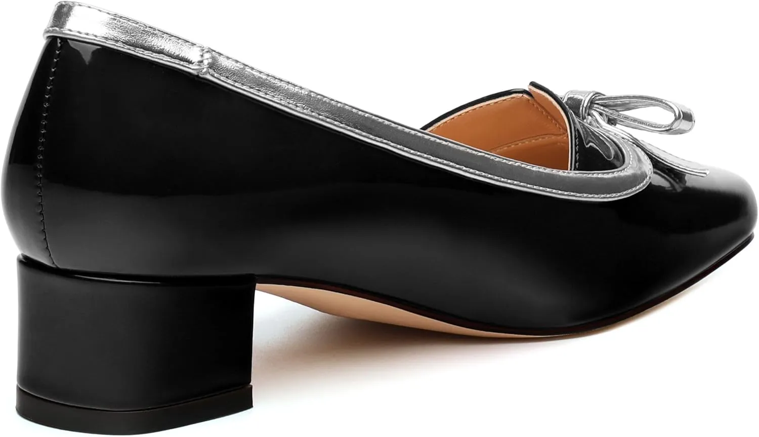 Women's Bow Low Chunky Block HeelsPatent Leather Square Toe Slip on Pumps Evening Wedding Party Office Dress Casual Shoes