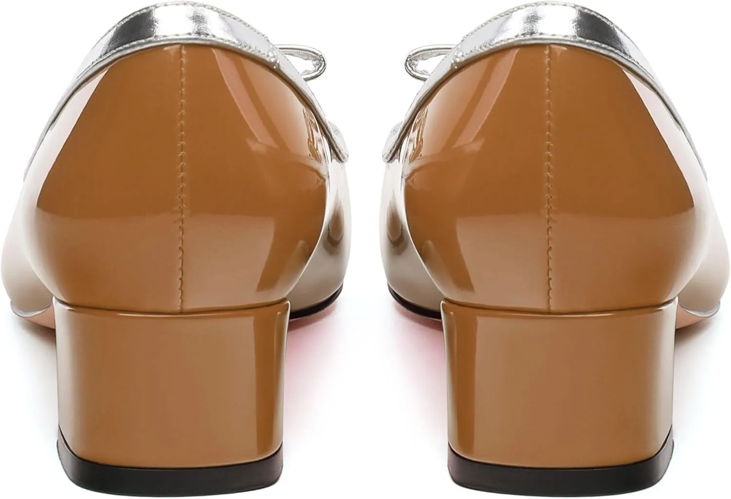 Women's Bow Low Chunky Block Heels，Patent Leather Square Toe Slip on Pumps， Evening Wedding Party Office Dress Casual Shoes