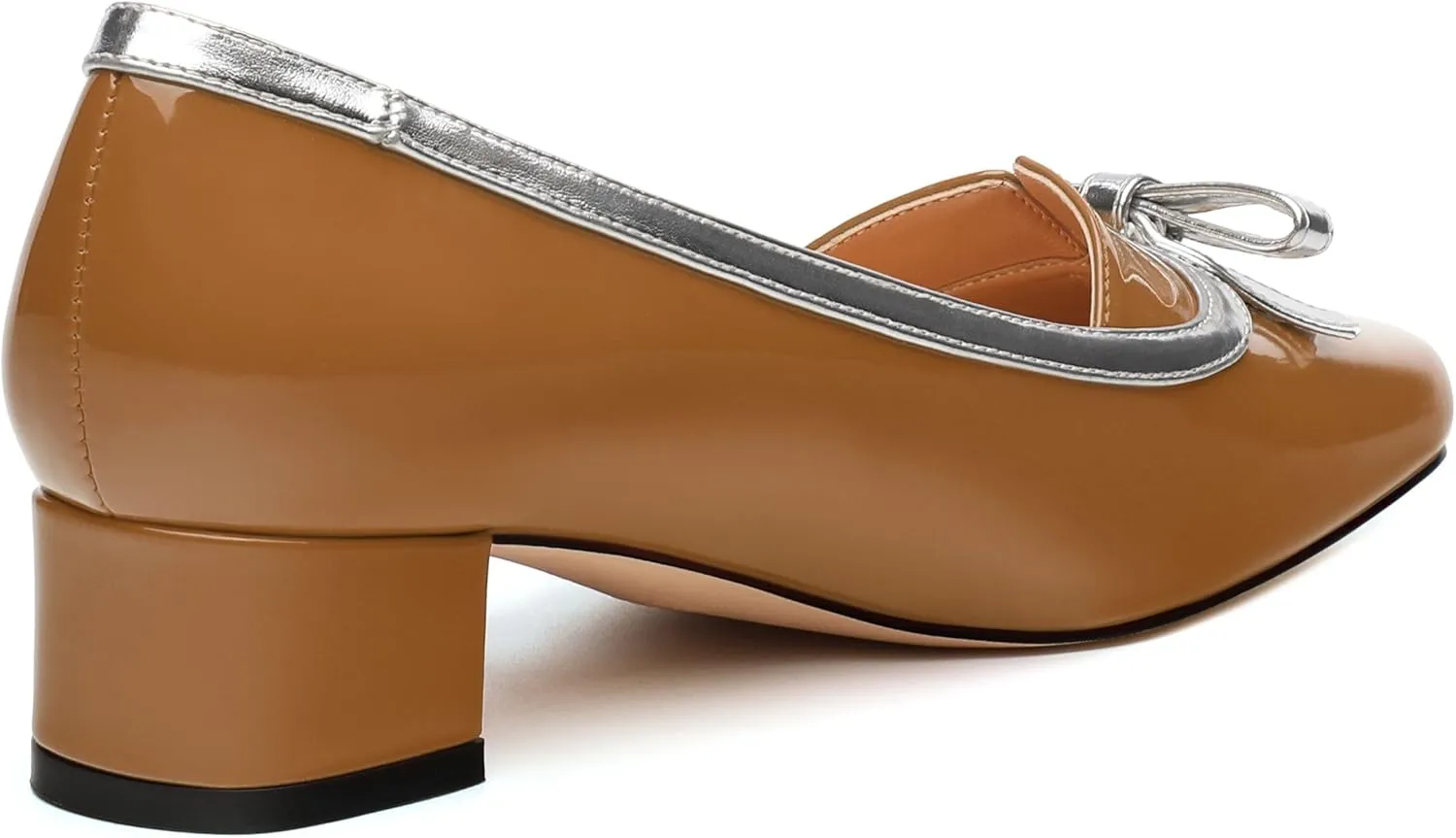 Women's Bow Low Chunky Block Heels，Patent Leather Square Toe Slip on Pumps， Evening Wedding Party Office Dress Casual Shoes