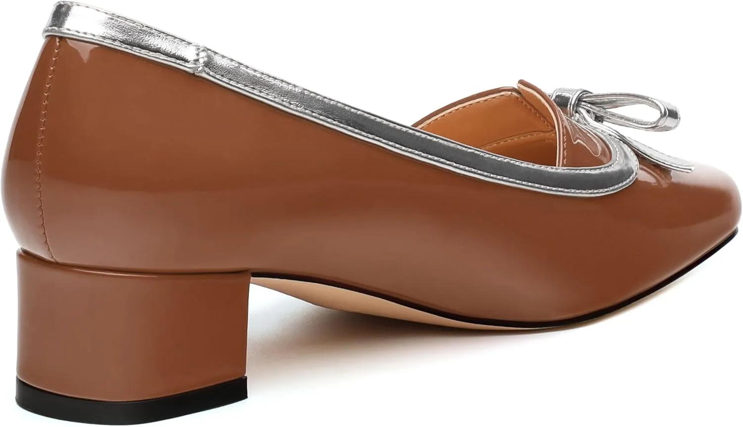 Women's Bow Low Chunky Block HeelsPatent Leather Square Toe Slip on Pumps Evening Wedding Party Office Dress Casual Shoes