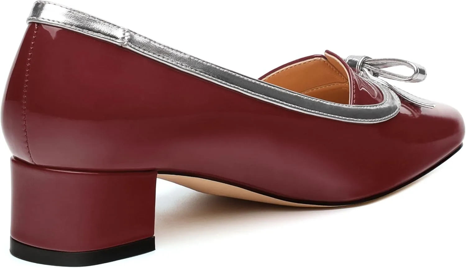 Women's Bow Low Chunky Block HeelsPatent Leather Square Toe Slip on Pumps Evening Wedding Party Office Dress Casual Shoes