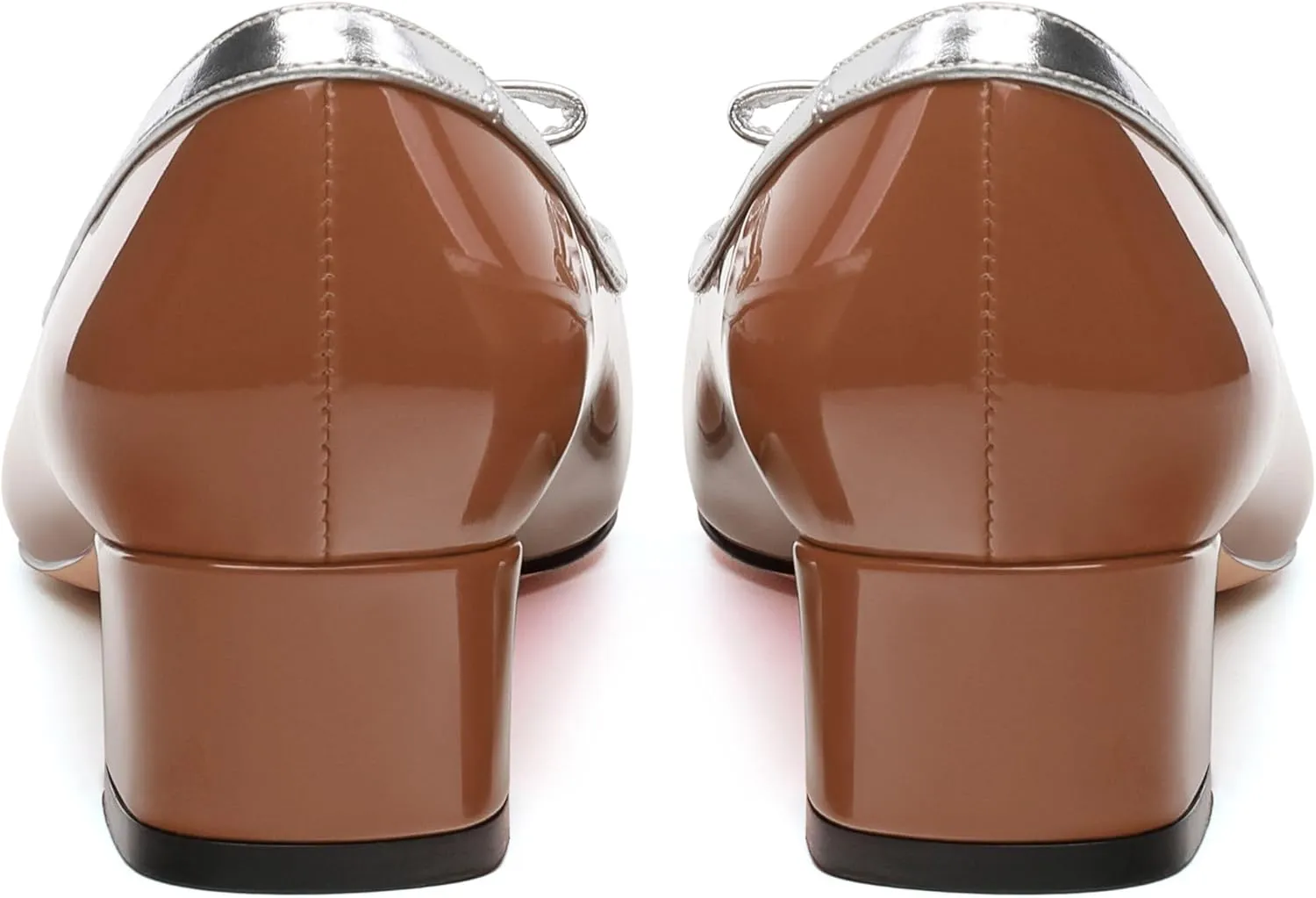 Women's Bow Low Chunky Block HeelsPatent Leather Square Toe Slip on Pumps Evening Wedding Party Office Dress Casual Shoes