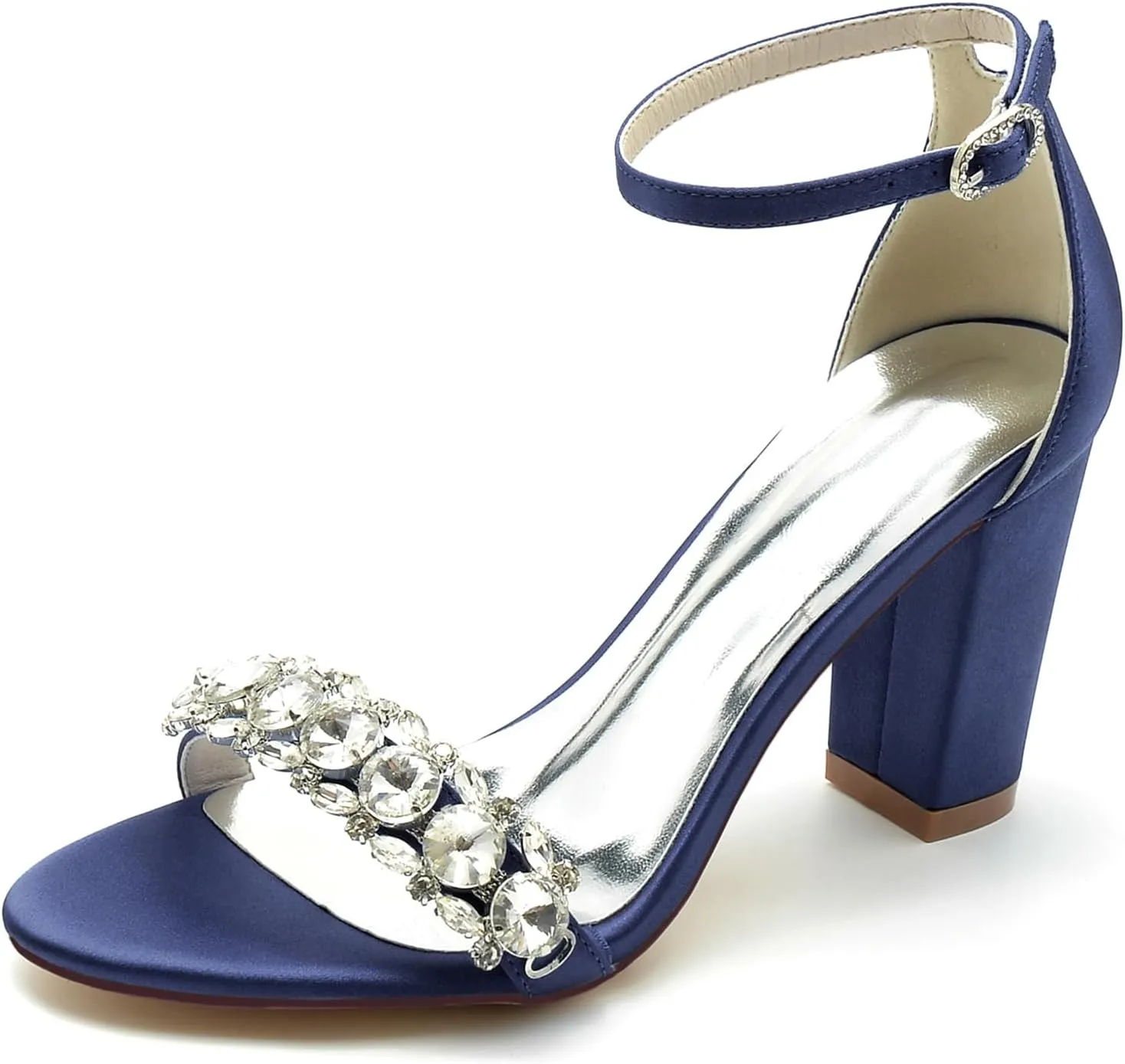 Women's Chunky High Block Heel Wedding Shoes for Bride Rhinestone Ankle Strap Bridal Heels Open Toe Wedding Heeled Sandals