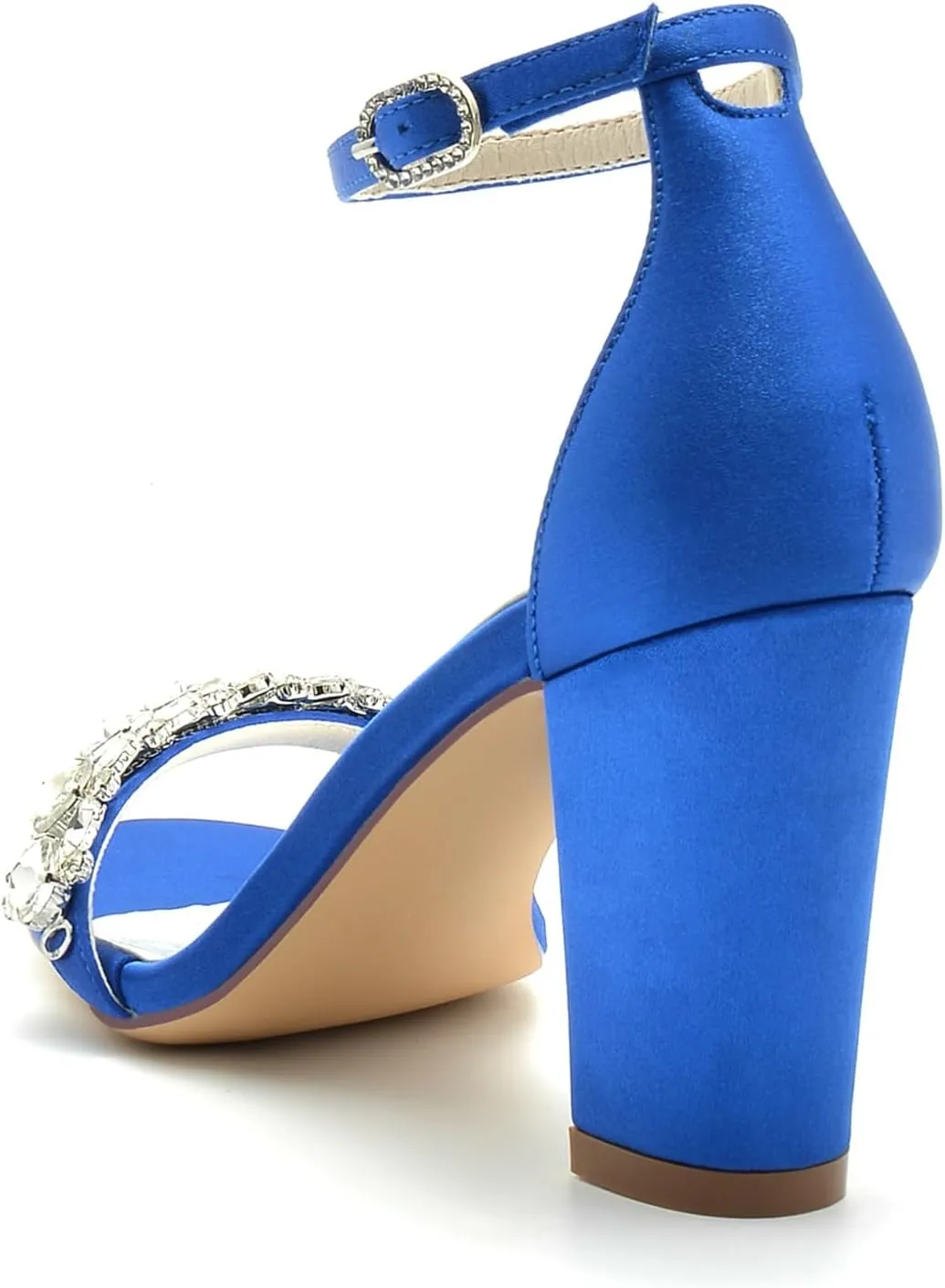 Women's Chunky High Block Heel Wedding Shoes for Bride Rhinestone Ankle Strap Bridal Heels Open Toe Wedding Heeled Sandals