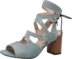Women'S Chunky Low Heels Open Toe Block Heeled Solid Color Foreign Trade Square Head Back Heel Tie Thick Heel Big Size