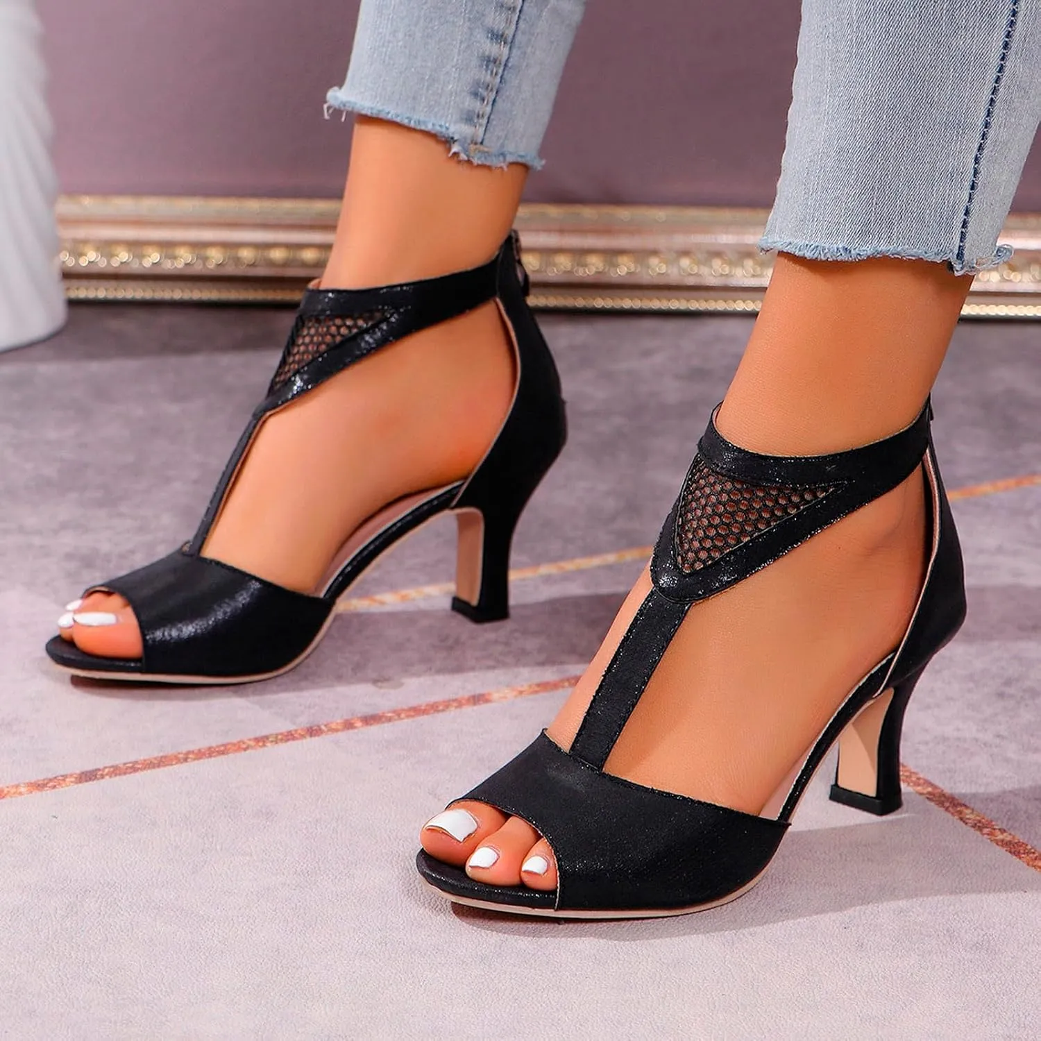 Women'S Chunky Low Heels Open Toe Heels Breathable Buckle Strap Shoes Sandals