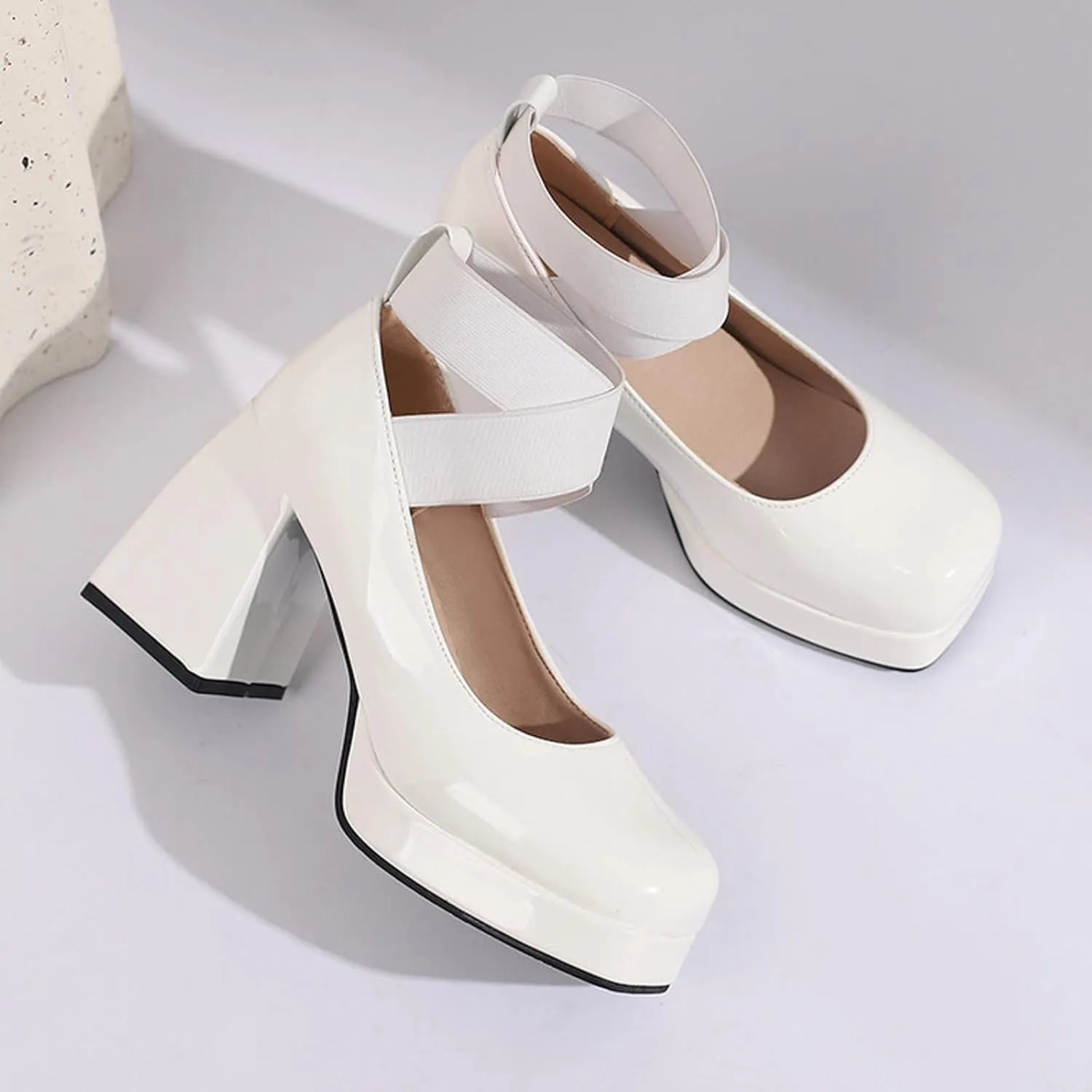 Women'S Chunky Low Heels Open Toe Heels Ladies Casual Shoes Chunky Heeled Elasticated Square Head High Heels Sandals