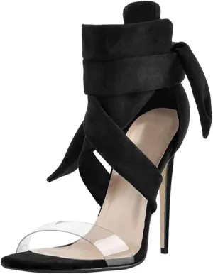 Women's Clear Band Peep Toe Mules - Lace Up Casual Party Heels
