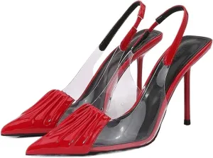 Women's Clear Pointed Toe Heels Sandals Slingback Strappy Stiletto Heels Wedding Party Dress Sandals Shoes