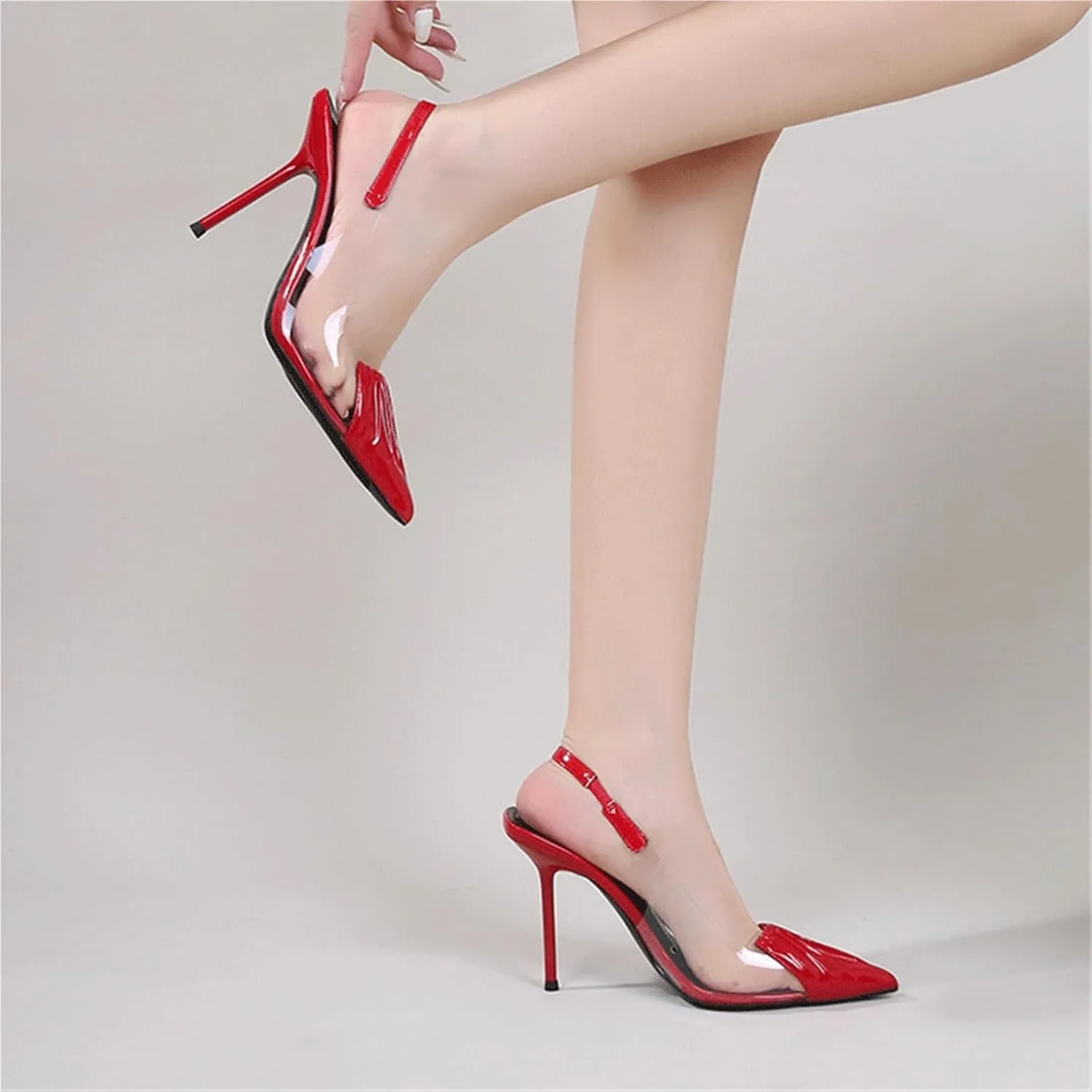 Women's Clear Pointed Toe Heels Sandals Slingback Strappy Stiletto Heels Wedding Party Dress Sandals Shoes