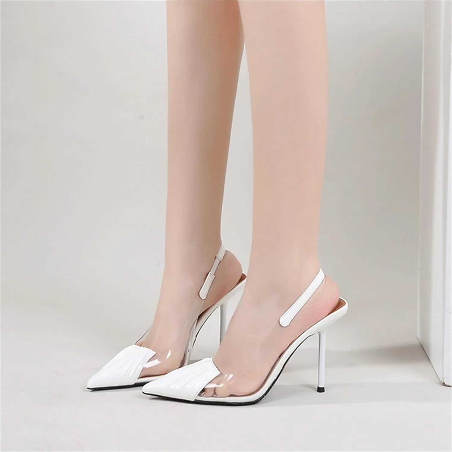 Women's Clear Pointed Toe Heels Sandals Slingback Strappy Stiletto Heels Wedding Party Dress Sandals Shoes