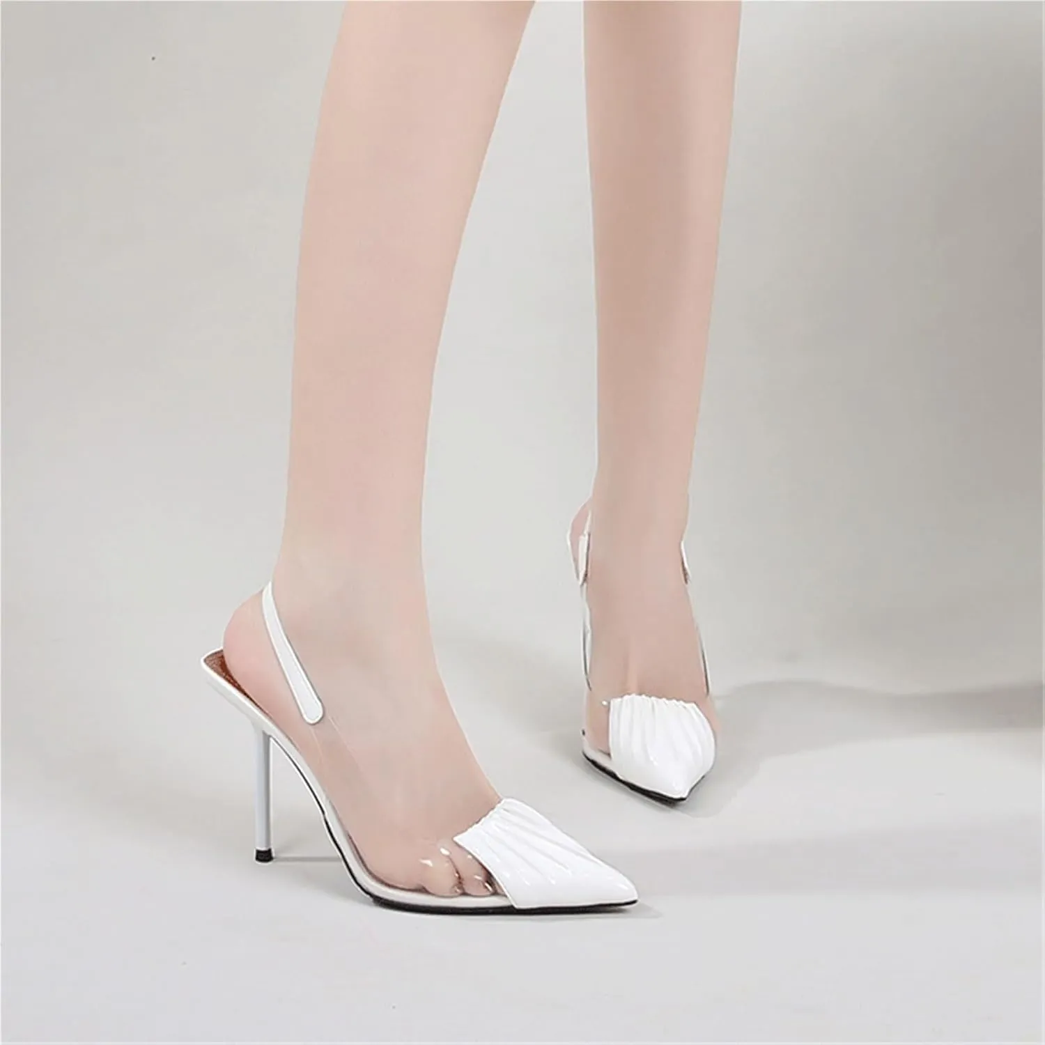 Women's Clear Pointed Toe Heels Sandals Slingback Strappy Stiletto Heels Wedding Party Dress Sandals Shoes