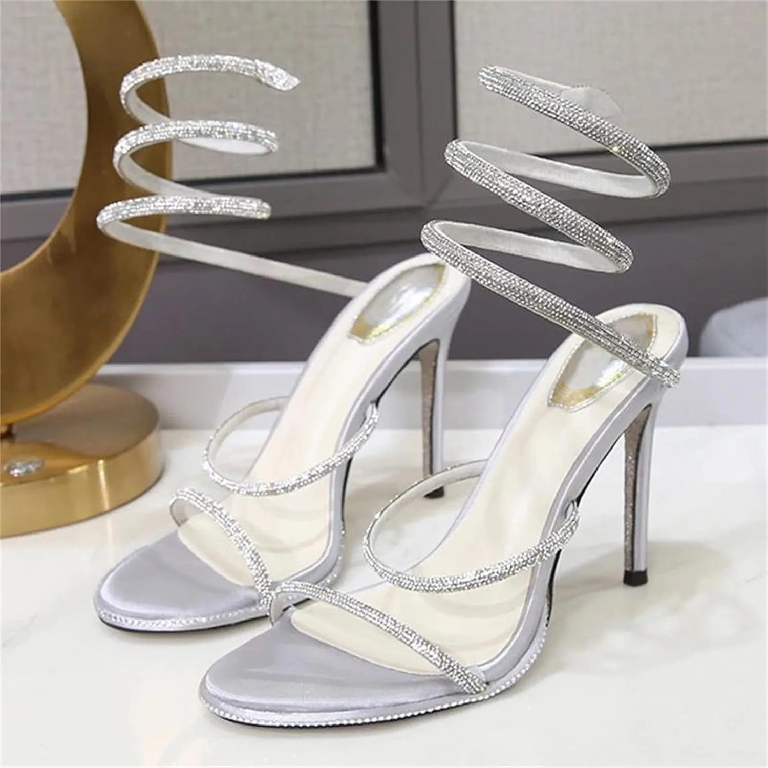Women's Crystal Ankle Strap Sandals - Street Style Open Toe Party Heels