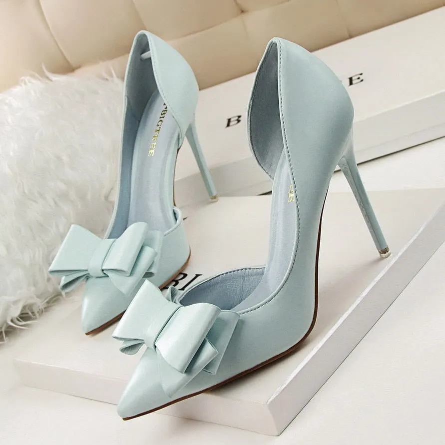 Women's Delicate Sweet Bowknot High Heel Side Hollow Pointed Pumps