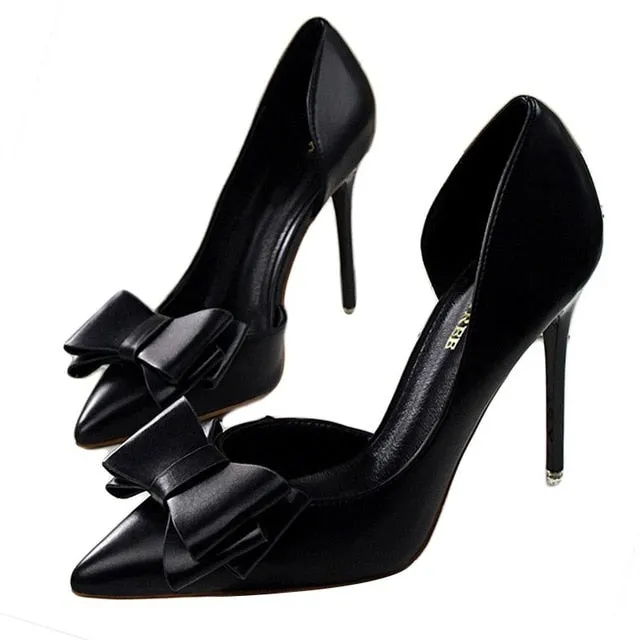 Women's Delicate Sweet Bowknot High Heel Side Hollow Pointed Pumps