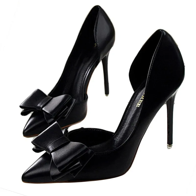 Women's Delicate Sweet Bowknot High Heel Side Hollow Pointed Pumps