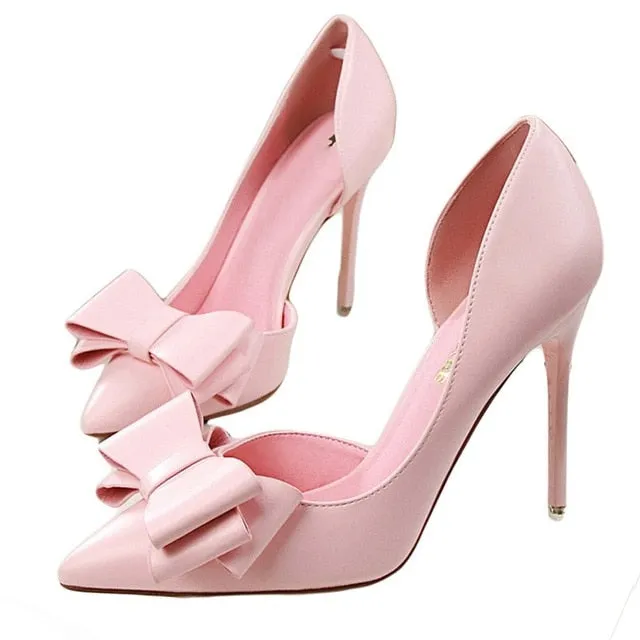 Women's Delicate Sweet Bowknot High Heel Side Hollow Pointed Pumps