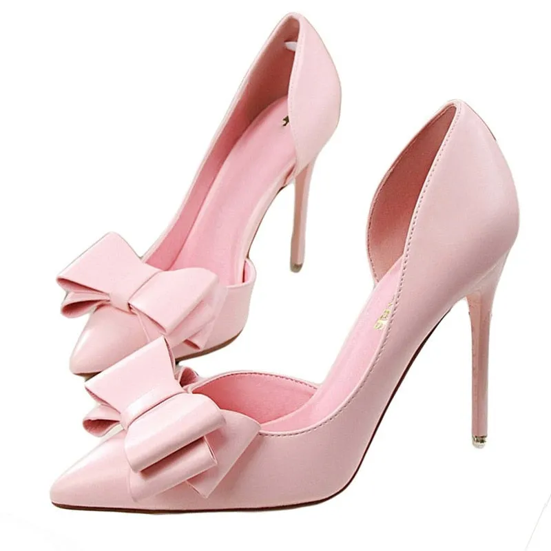 Women's Delicate Sweet Bowknot High Heel Side Hollow Pointed Pumps
