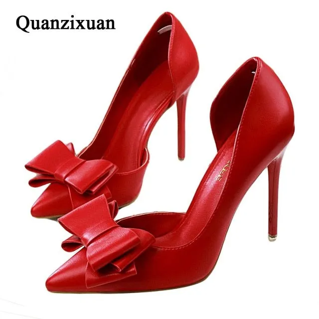Women's Delicate Sweet Bowknot High Heel Side Hollow Pointed Pumps