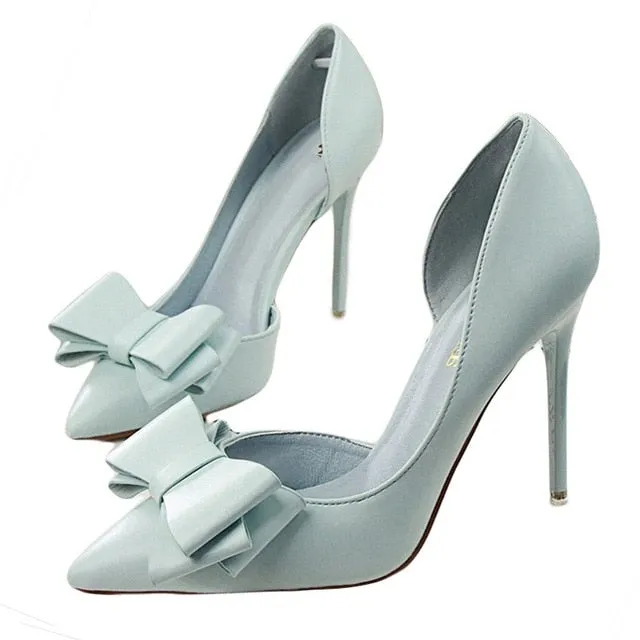 Women's Delicate Sweet Bowknot High Heel Side Hollow Pointed Pumps