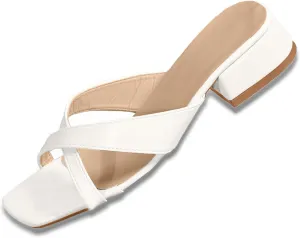 Womens Dress Sandals Low Heel Bridal Shoes Slip On Chunky Heels Square Toe Heels Sandals for Bridal Wedding