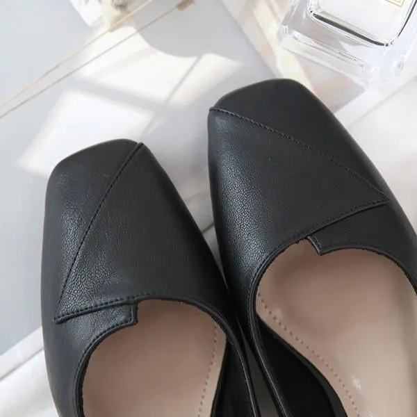 Women's Elegant Nude Square Toe Chunky Heels 63486141C