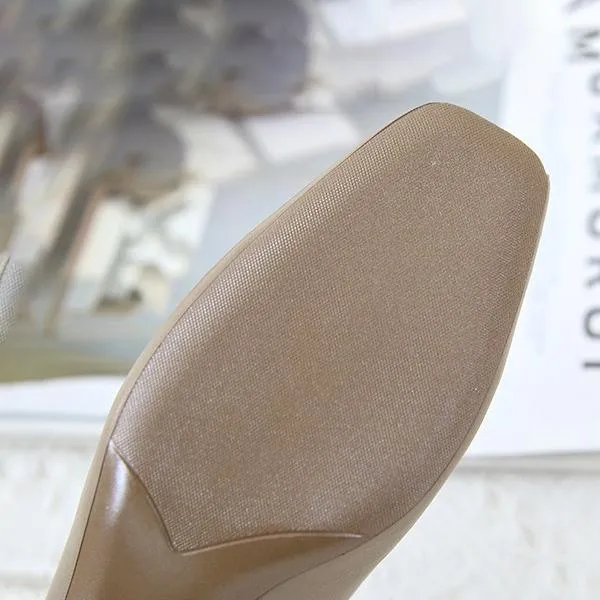 Women's Elegant Nude Square Toe Chunky Heels 63486141C