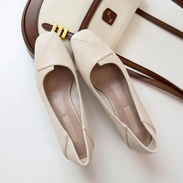 Women's Elegant Nude Square Toe Chunky Heels 63486141C