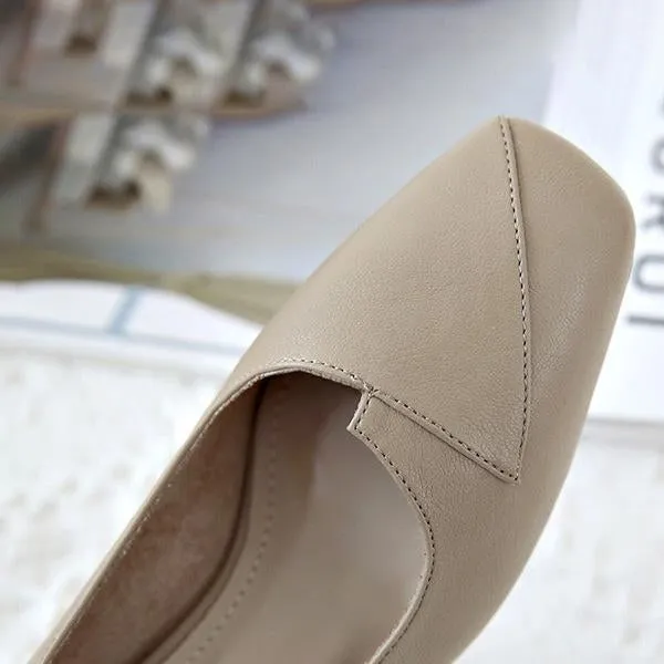 Women's Elegant Nude Square Toe Chunky Heels 63486141C