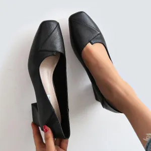 Women's Elegant Nude Square Toe Chunky Heels 63486141C