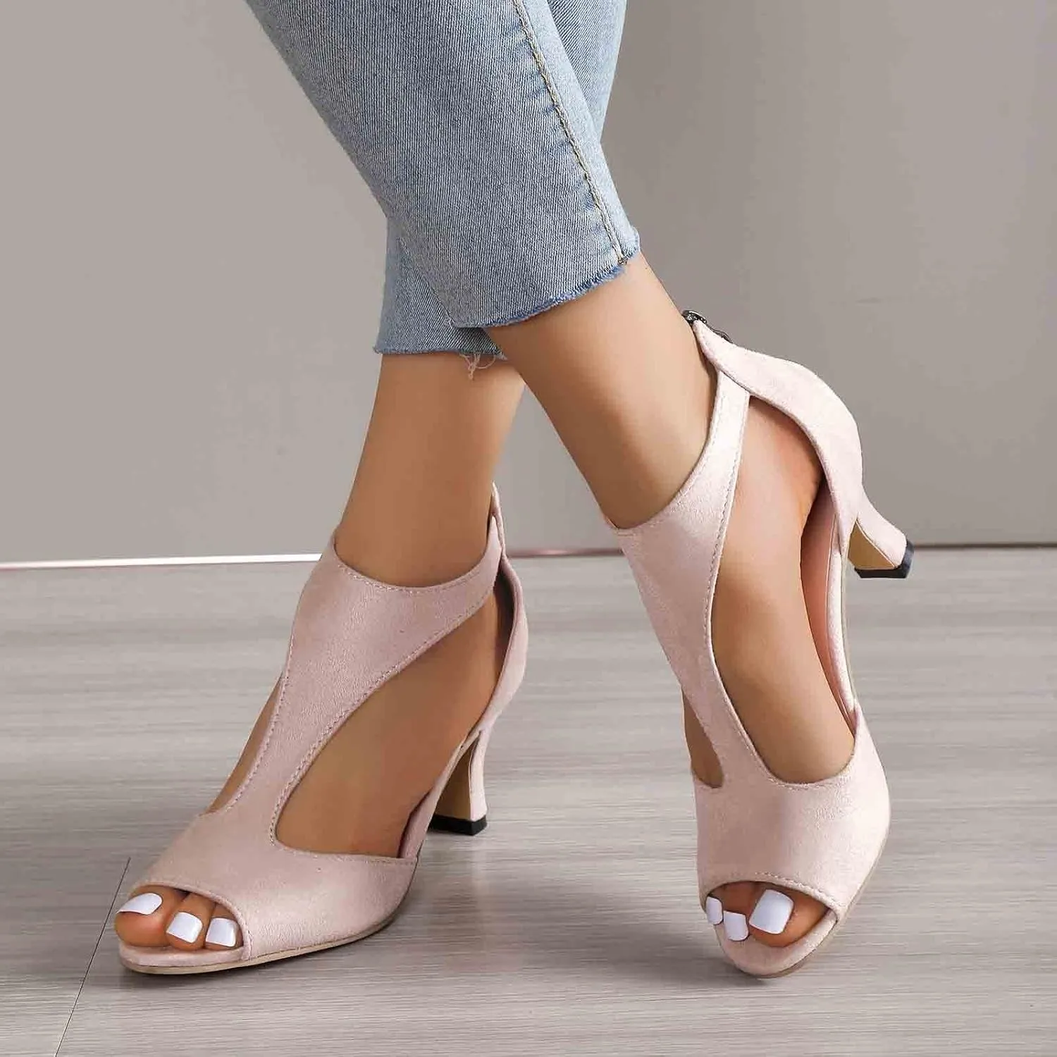 Women's European and Simple Fashion Back Zipper Foreign Trade Large Side Empty Sandals Women's Shoes