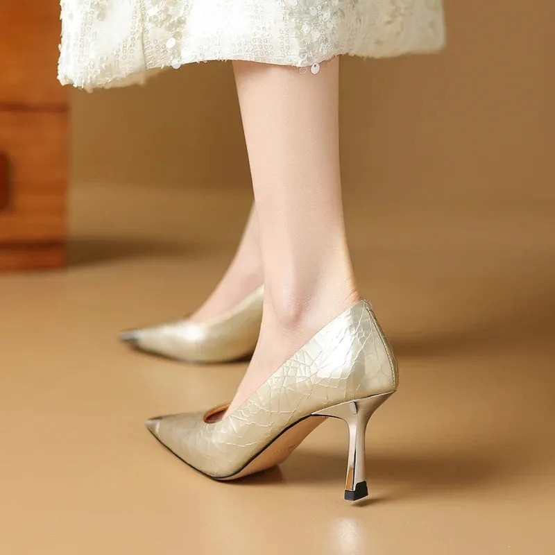 Women's Glamorous Textured Design High Heel Stiletto Shoes