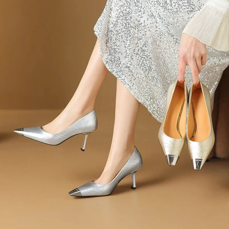 Women's Glamorous Textured Design High Heel Stiletto Shoes