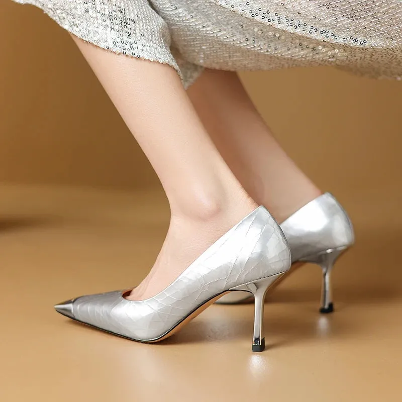 Women's Glamorous Textured Design High Heel Stiletto Shoes