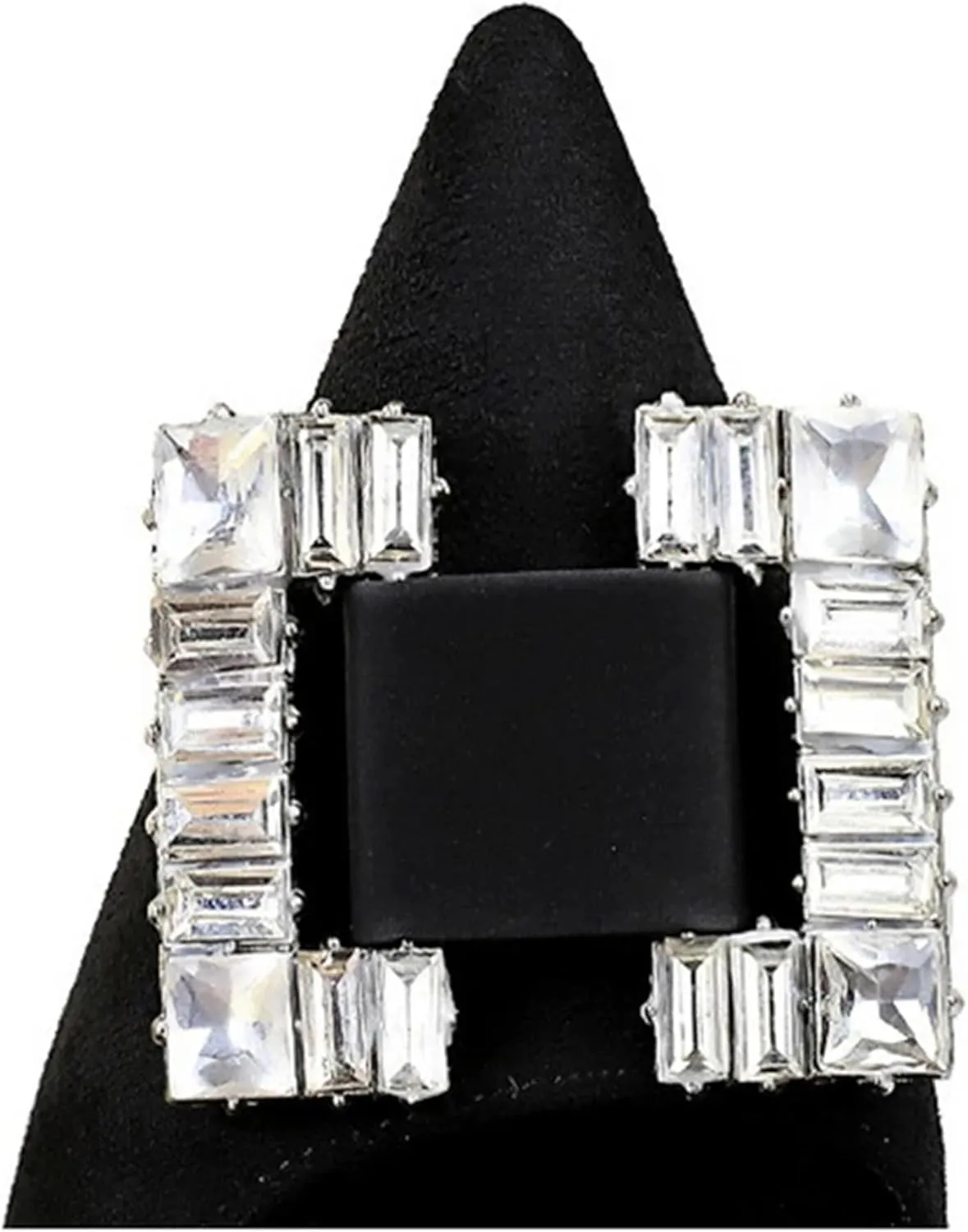 Women's Glittery Rhinestone Square Buckle Pumps Pointed Closed Toe Slip On Business Casual Heels Formal Black Stilettos
