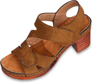 Women'S Heels Chunky Block Sandals Women Summer Solid Hook Loop Casual Open Toe Square Heels Comfortable Beach Shoes
