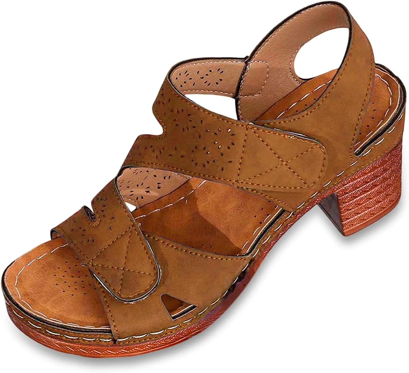 Women'S Heels Chunky Block Sandals Women Summer Solid Hook Loop Casual Open Toe Square Heels Comfortable Beach Shoes