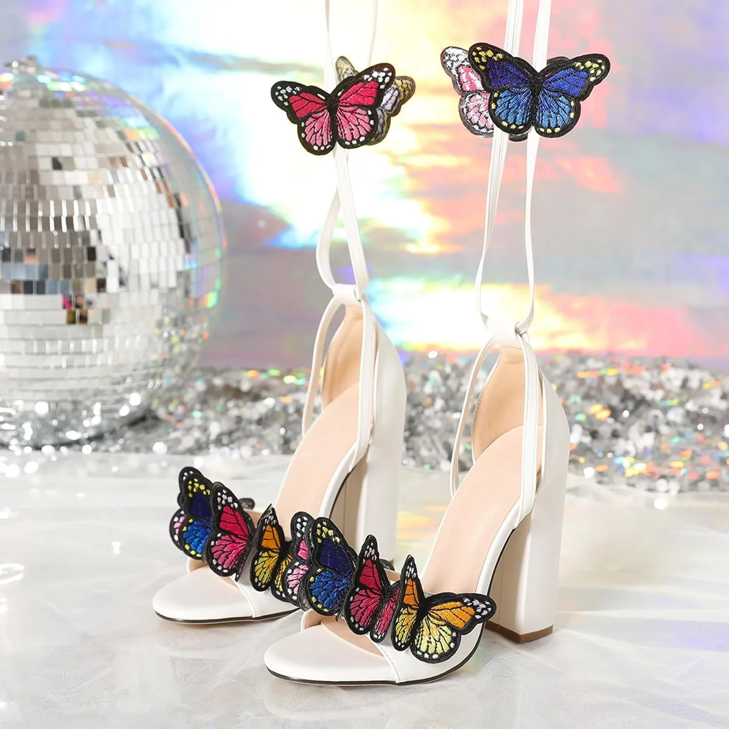 Women's Heels Chunky Block Strappy Square Open Toe Sandals Ankle Buckle Heeled Sandals Wedding Party Dress Shoes