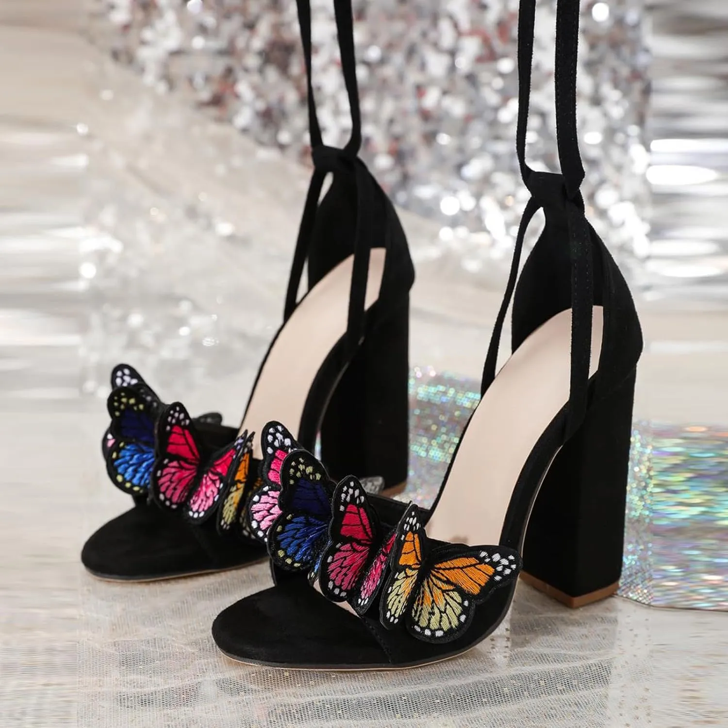 Women's Heels Chunky Block Strappy Square Open Toe Sandals Ankle Buckle Heeled Sandals Wedding Party Dress Shoes