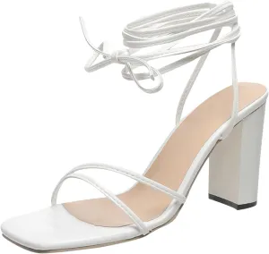 Women's Heels Chunky Block Strappy Square Open Toe Sandals Ankle Buckle Heeled Sandals Wedding Party Dress Shoes