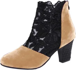 Women's Heels Pumps Women's Lace Fashion Round Toe Back Zipper Breathable Sandals
