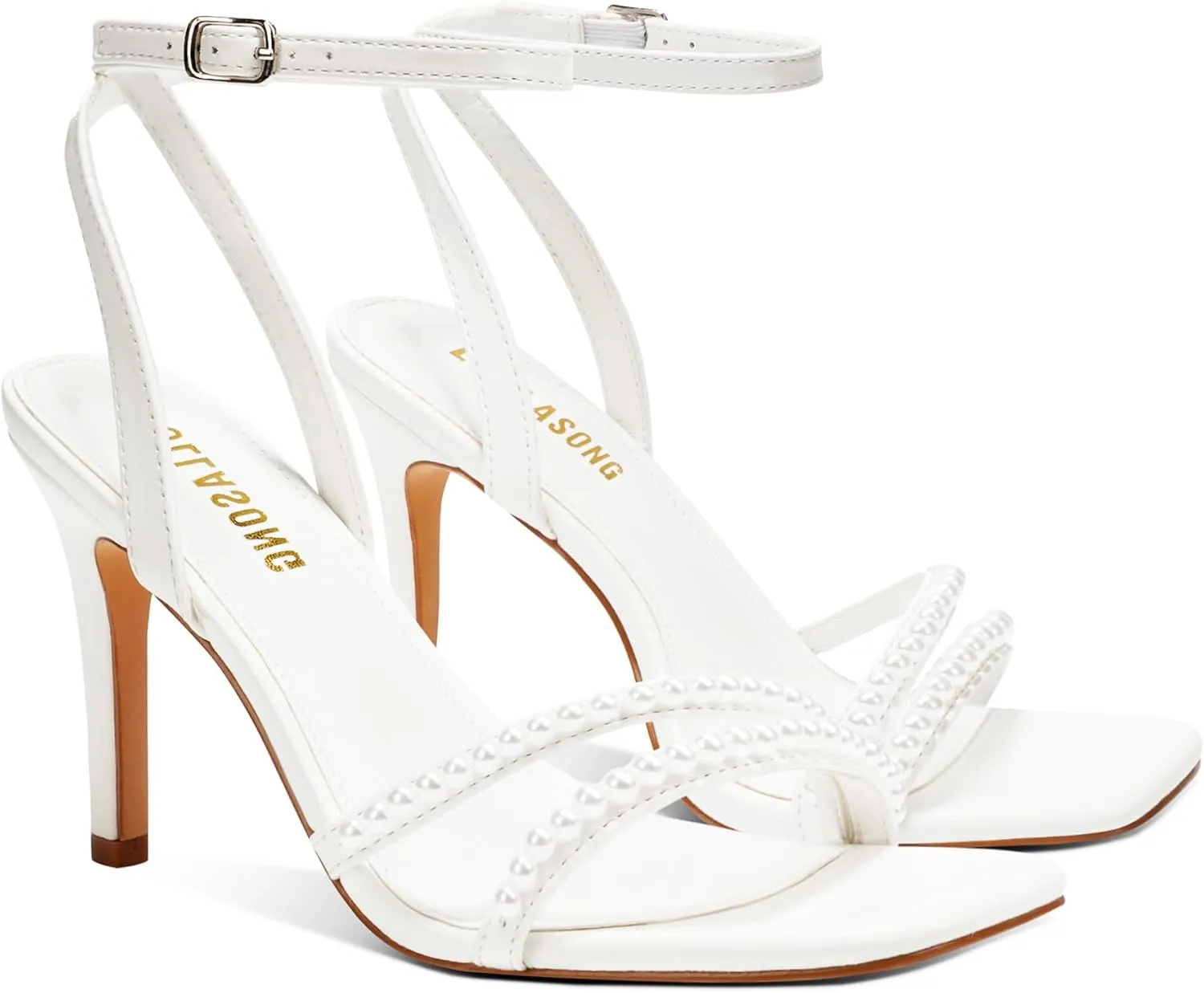 Women's Heels Strappy Ankle Strap High Heels 3.5 Inch Heeled Square Open Toe Sandals for Women
