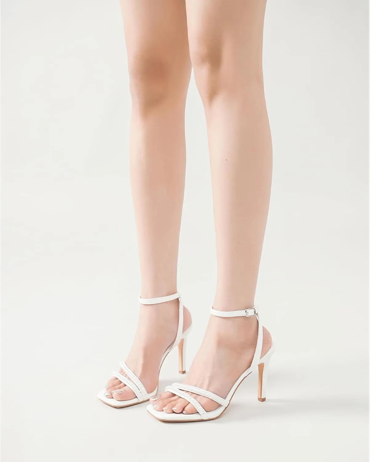 Women's Heels Strappy Ankle Strap High Heels 3.5 Inch Heeled Square Open Toe Sandals for Women